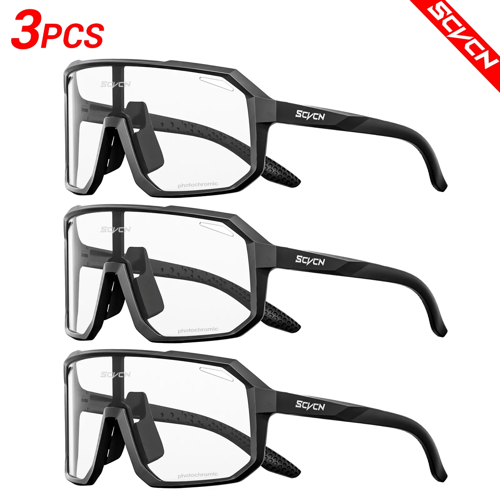 SCVCN 3Packs Photochrome Reitbrille Radfahren Sonnenbrillen Männer Frauen UV400 Fahrrad Brillen Fahren Angeln Laufen Brille – Detail 1