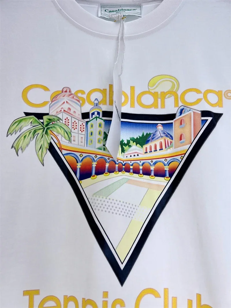 

Top Version Castle Triangle Printing Casablanca Tennis Club T Shirts Men Women Tee Short Sleeve T-Shirts