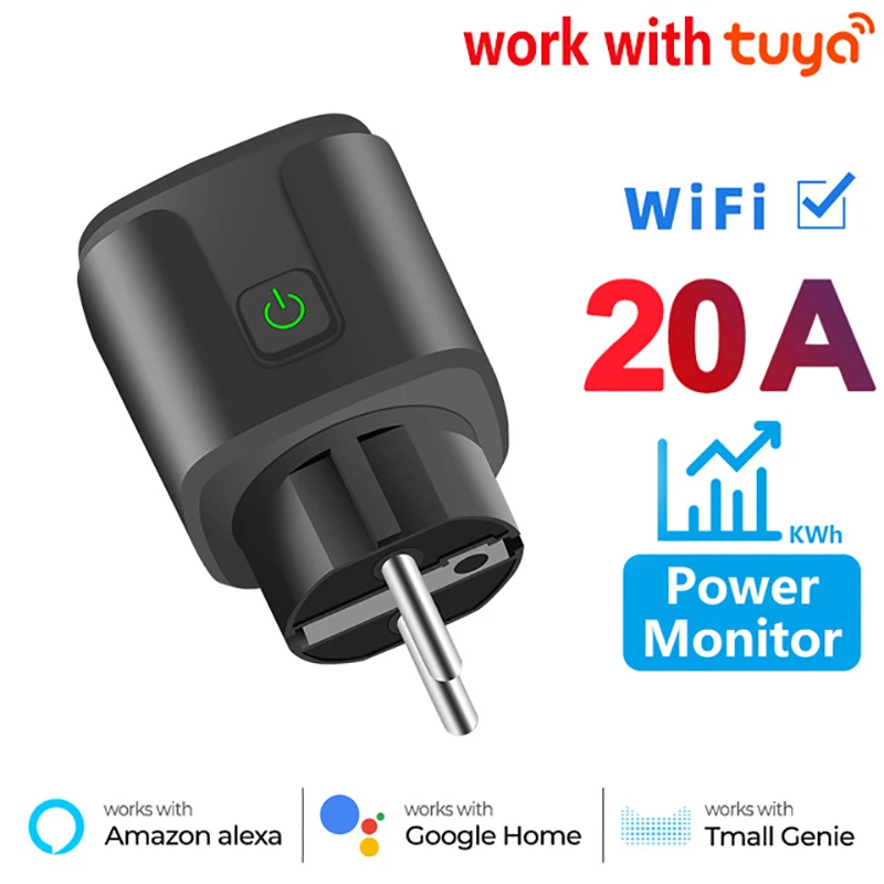 EU Smart Plug 20A with Power Monitoring and Voice Control, WiFi Enabled Socket