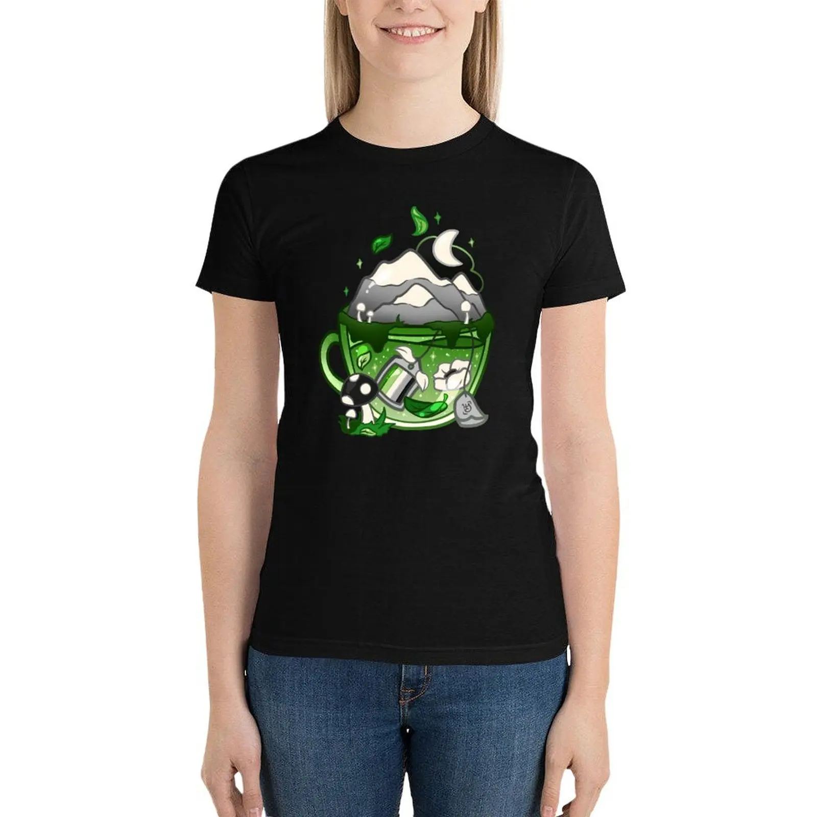 Pride Flag Teacup - Nature Aromantic T-Shirt summer tops cute clothes shirts graphic tees Women t shirt