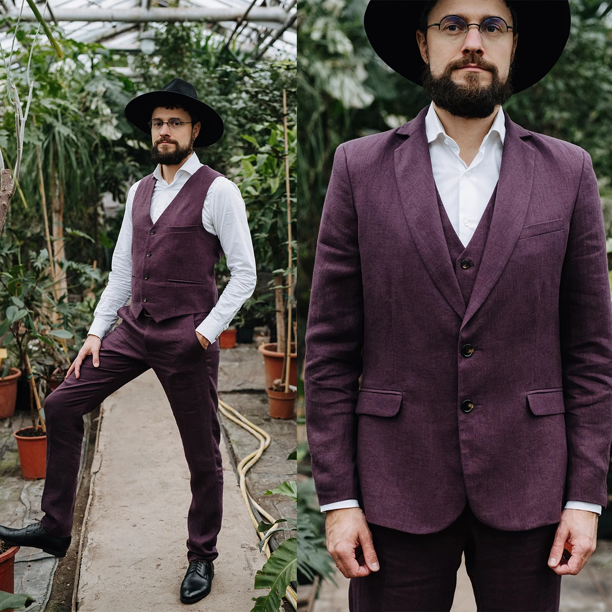 

Purple Men's Suits Tailor-Made 3 Pieces Blazer Vest Pants Single Breasted Business Gentle Wedding Groom Tailored Plus Size
