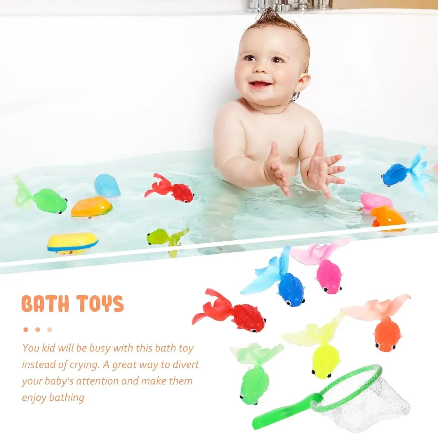 7pcs Fishing Bath Toy Set with Fishing Net Baby Bath Toys Water Toys Swimming Pool Games Gift for Kids Toddler Birthday Party 5
