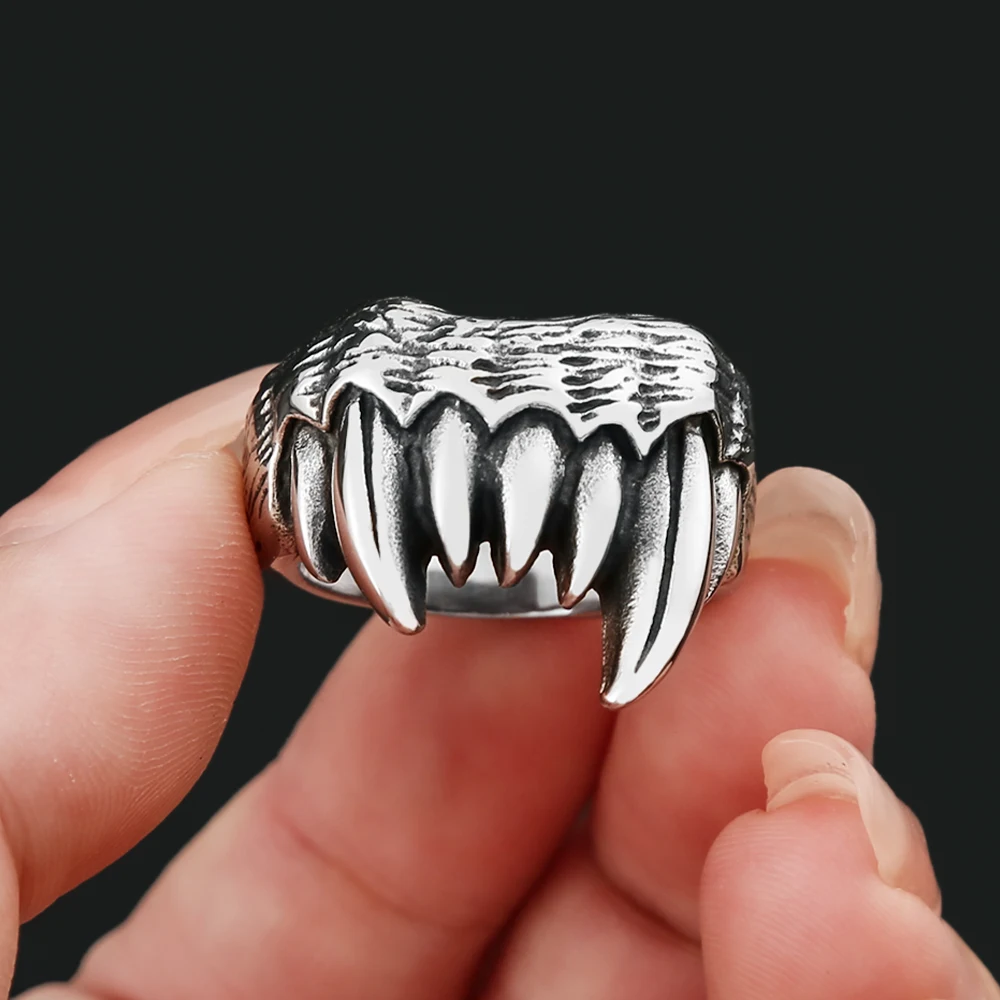 Unique Gothic Beast Teeth Ring For Men Stainless Steel Punk Biker Rings Cool Devil Teeth Rings Fashion Jewelry Halloween Gifts,stainless steel rings