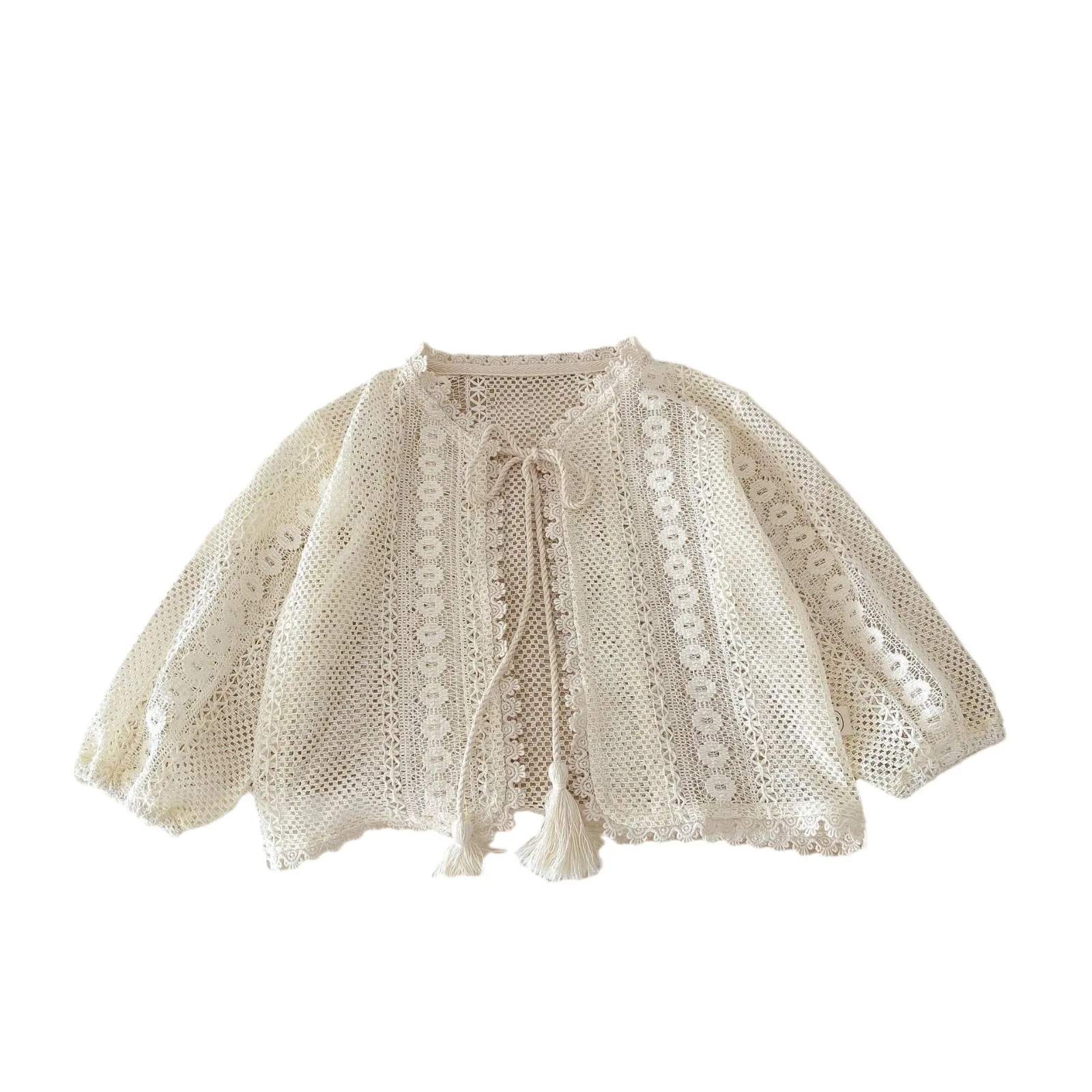 Kid Girl Solid Color Air-conditioned Shirt 0-5T Summer Korean Children Girl Cardigan Lace Hollow Toddler Thin Sunscreen Top