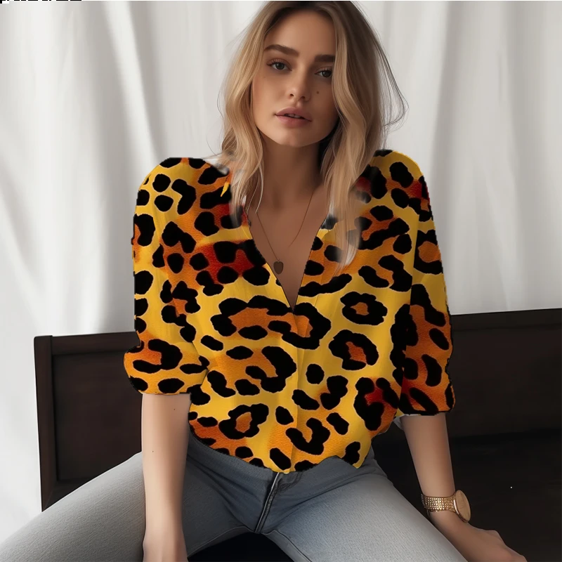 

Summer new ladies shirt Leopard print 3D printed lady shirt wild style women's shirt fashion trend women's shirt