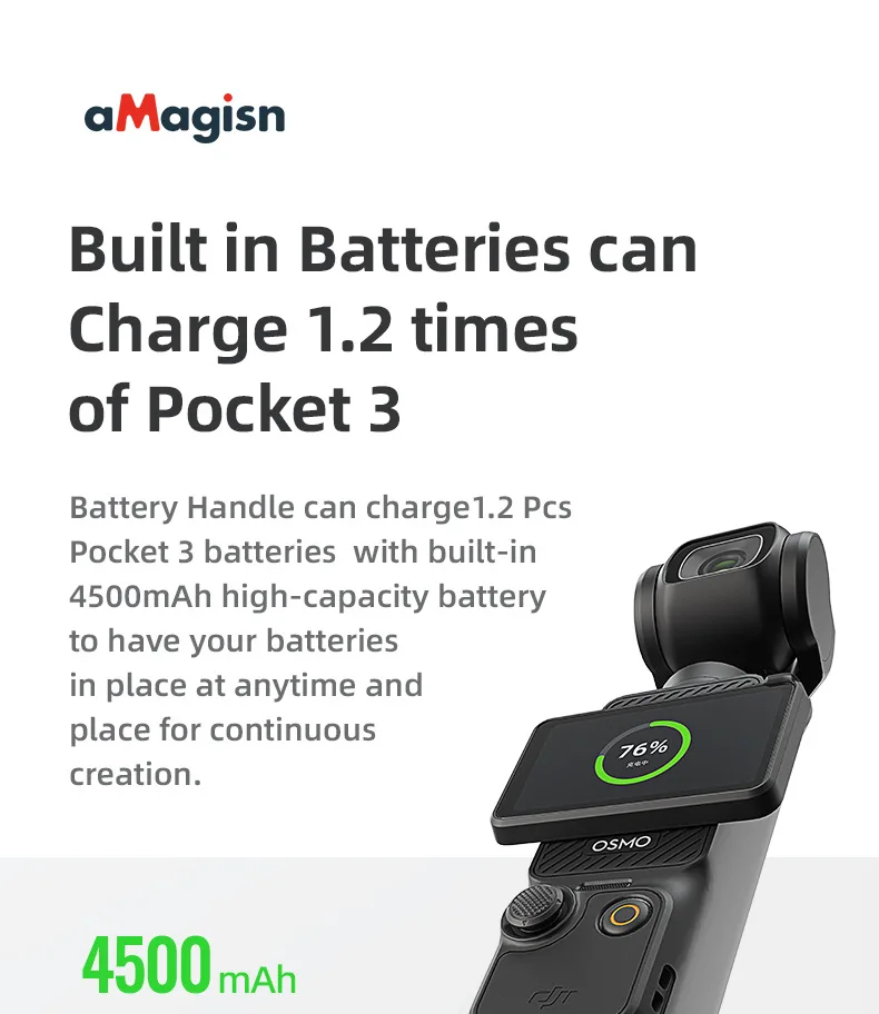 Description Picture 4 of itemaMagisn 4500mAh Battery Handle for DJI Osmo Pocket 3 Camera Charger Handheld Power Bank Charging Secure Type-C Interface