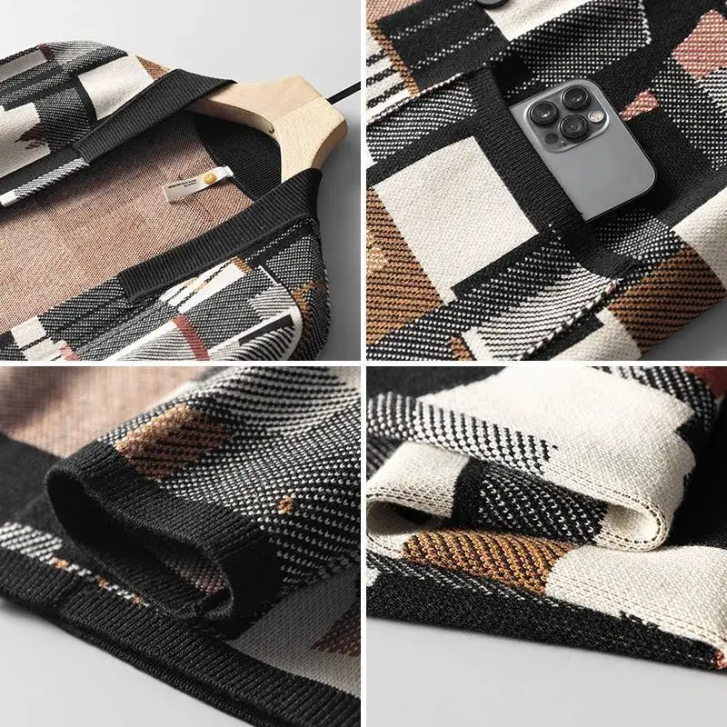 Harajuku Geometric Oil Painting Camouflage Irregular Cardigan Sweater Sweater Men Fashion Casual Autumn New Outerwear Coat Tops 5