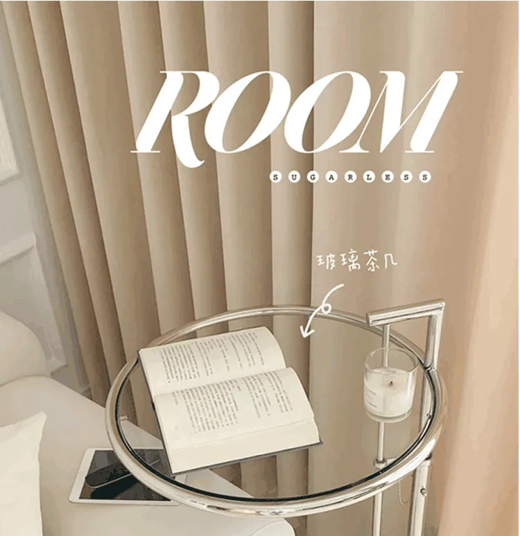 Description Picture 2 of itemTransparent Lifting Coffee Table Stainless Steel Simple Round Table Modern Bedside Sofa in The Ancient Style Corner Several