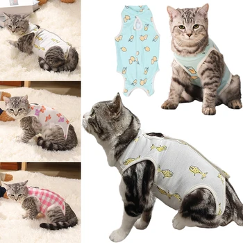 고양이 강아지 살균복, 소형견 고양이 이유식 조끼, 통기성 고양이 이유식 옷, 애완동물 점프수트