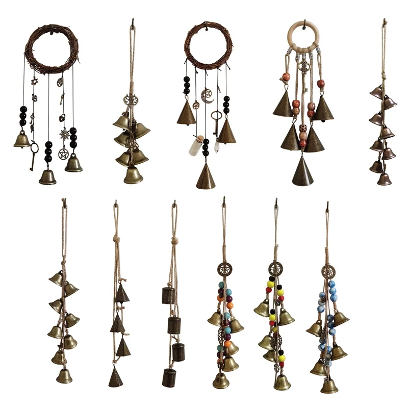 Handmade Witch Bell Weaving Wind Chime Hanging Pendant Witch Rattan Wreath Corda Di Canapa Campanelli Per Porte Vintage Per Portico Garden Decor