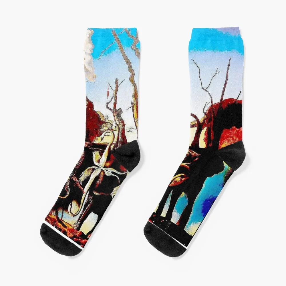 SWANS REFLECTING ELEPHANTS : Vintage AbstractPainting Print Socks swans книга