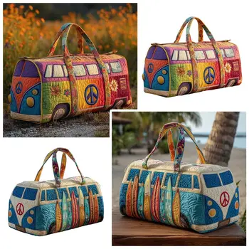 Borsa da Viaggio Trapuntata in Cotone, Design 3D Stile Hippie, Borsa Yoga con Stampa Rana e Funghi, Borsone per Pernottamento