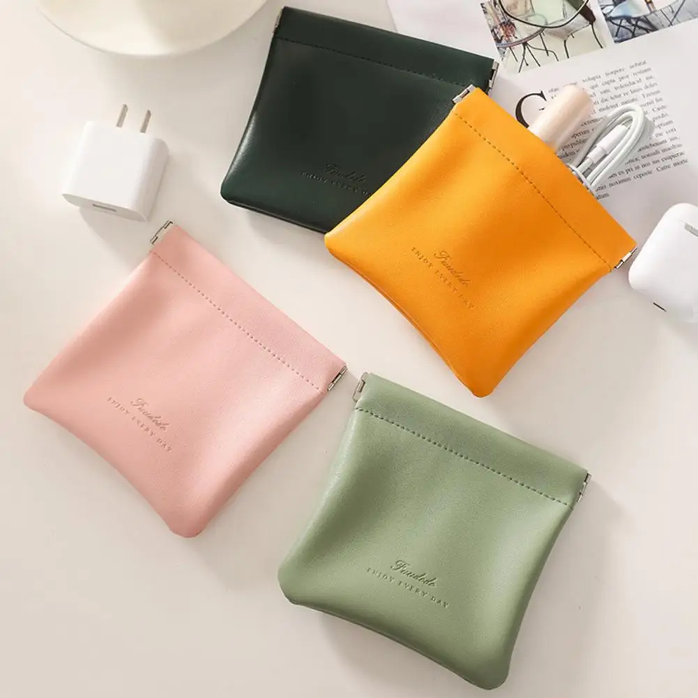 Automatic Closing Storage Pouch Leather Cable Organizer Bag Sealing Coins Keys Organizer Bag Jewelry Earphone Lipstick Pouch