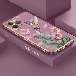 Charming Bird & Floral Design Shockproof Plating Soft Protective Case - iPhone 15 (Purple - 611)