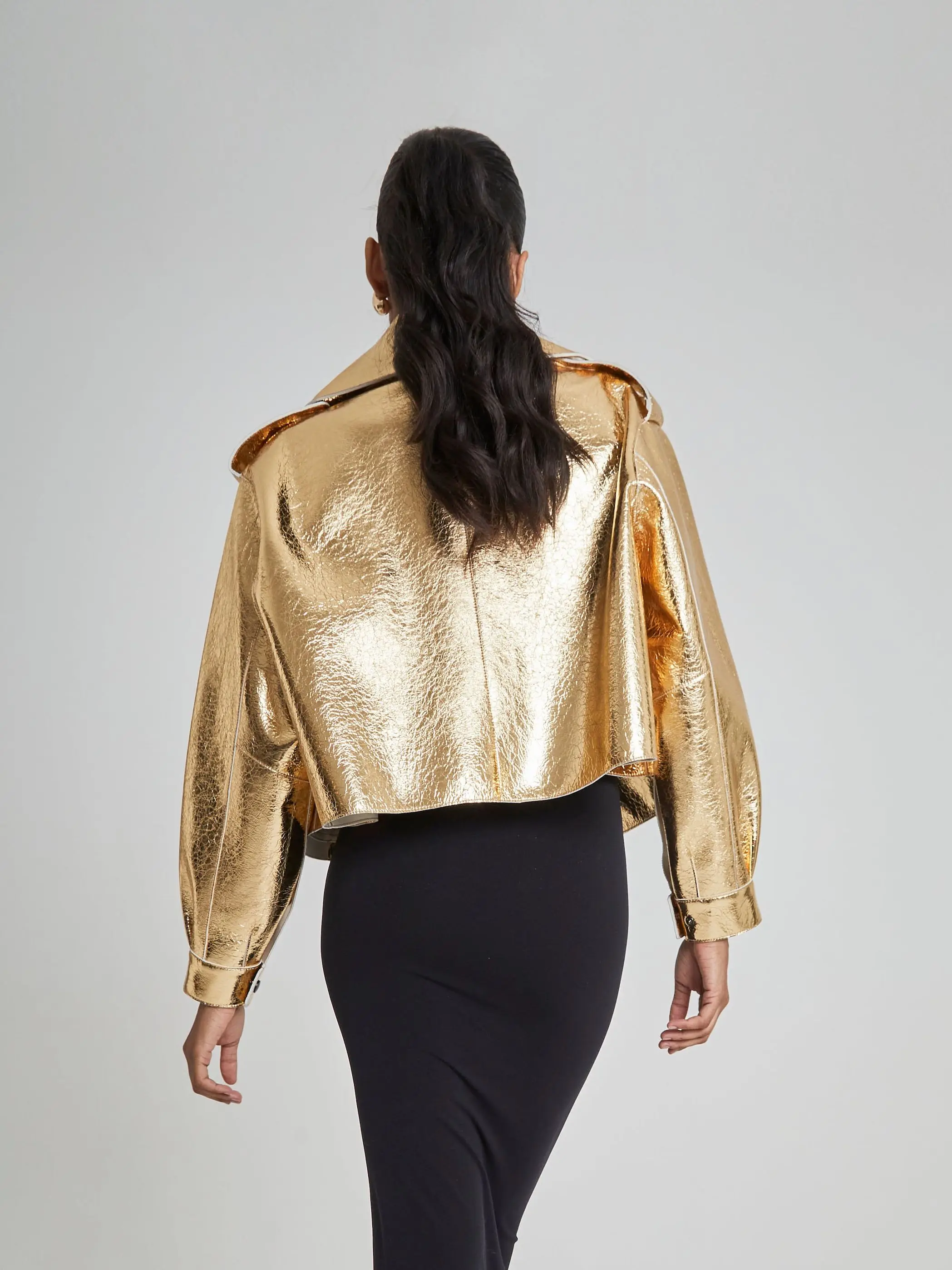 Sc4d84012685d4e1ba1b422e15f636937Q Oversized Silver Women's Fake Leather Jacket Elegant Loose Lapel Long Sleeved Coat Autumn Lady Streetwear PU Motorcycle Jackets Mallzona