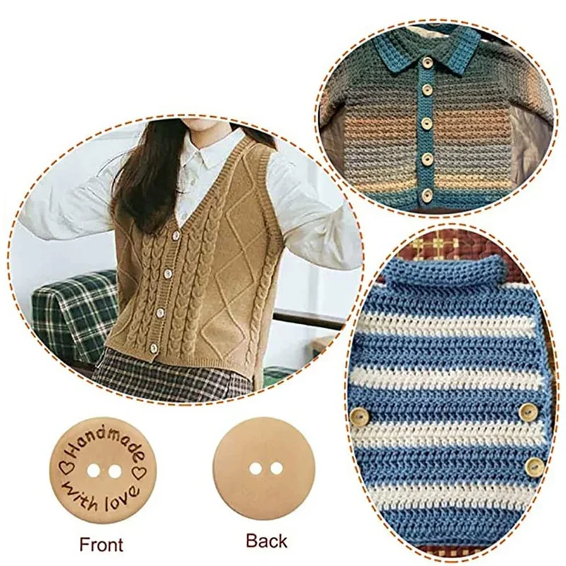 30/50Pcs Wooden Buttons Sewing Clothing Buttons Wooden Handmade Button Letter Love for DIY Crafts Scrapbooking Wedding Decor 3