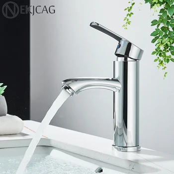 Rubinetto per lavabo in plastica cromata in acciaio Rubinetto per lavabo Montaggio su piano Maniglia singola Miscelatore per acqua calda fredda monoforo Rubinetti per lavabo da bagno 1