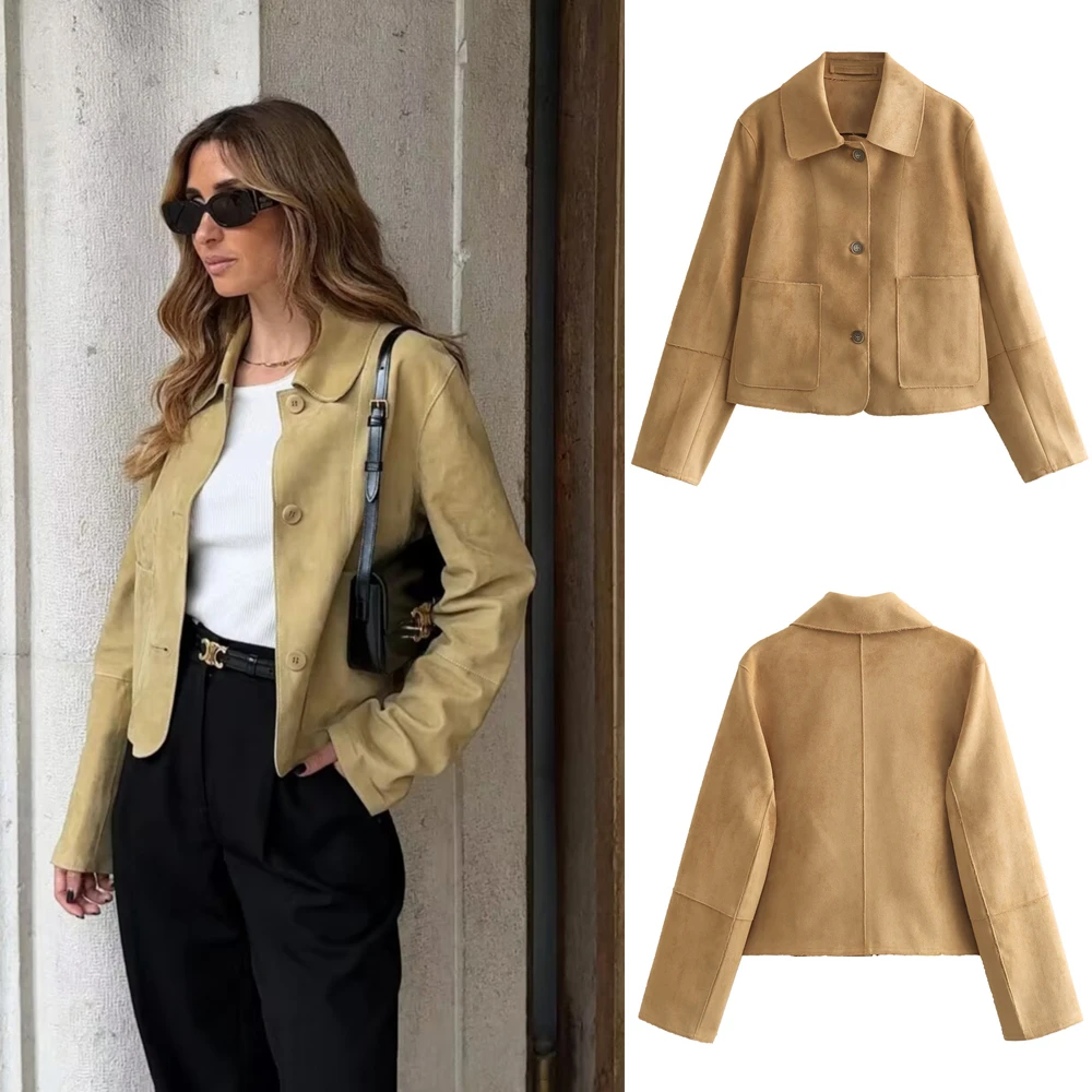 

Taop&Za Women's 2024 Summer New Casual Commuting Versatile Lapel Double Pocket Decorated Suede Jacket 3322/040