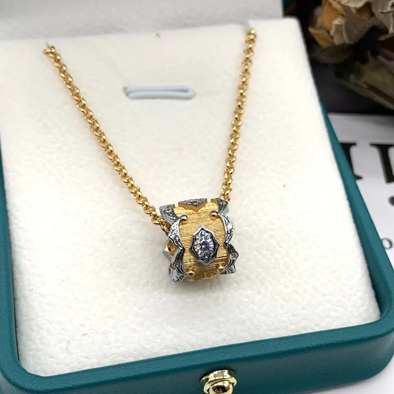 

Wholesale Luxury Design Vintage Two-tones Gold Silver Round Roll CZ Beaded Pendant Chain Removable Necklace Wife Girlfriend Gift