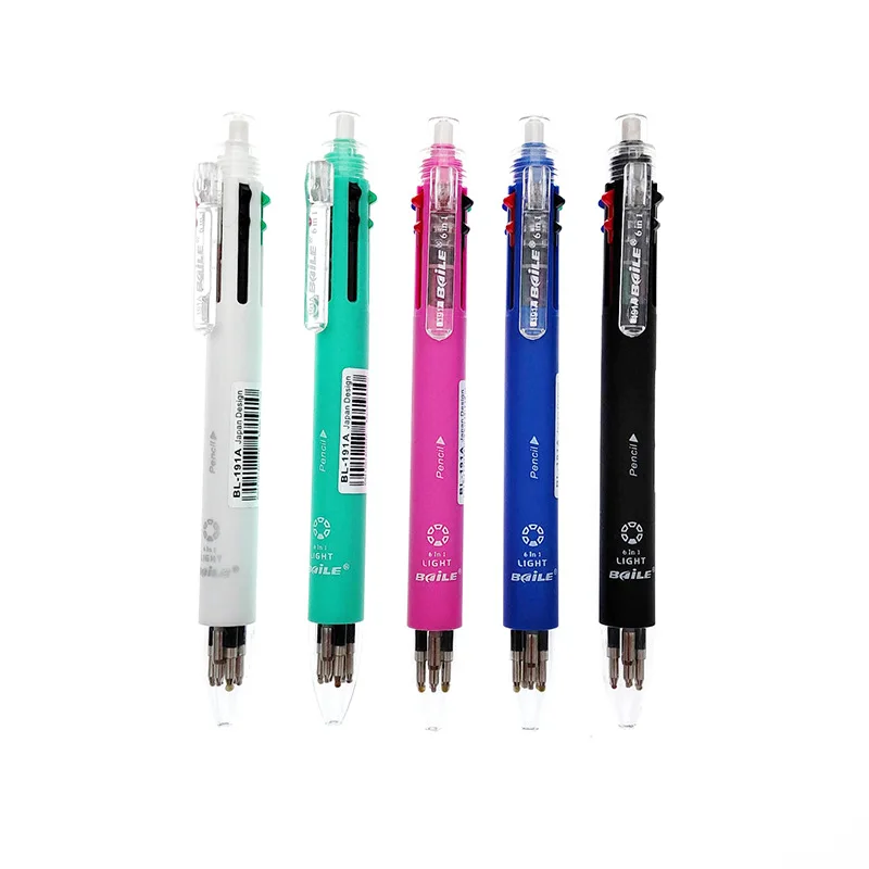 

10Pcs 6 In 1 Multicolor Ballpoint Pens Ball Pen 1 Automatic Pencil With Eraser For School Office Writing Supplies Stationery
