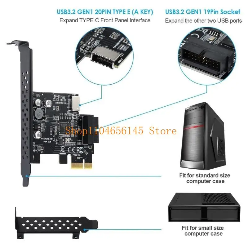 652F PCIEX1 USB3.2 확장 카드 PCI-Express-USB Type-E 어댑터 변환기 5GB