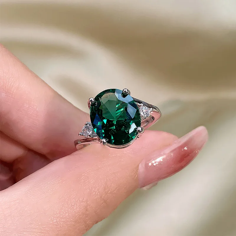 Purple Crystal Oval Engagement Ring Green Zircon Egg Shape Stone Rings For Women Vintage Silver Color Wedding Engagement Jewelry stainless steel ring