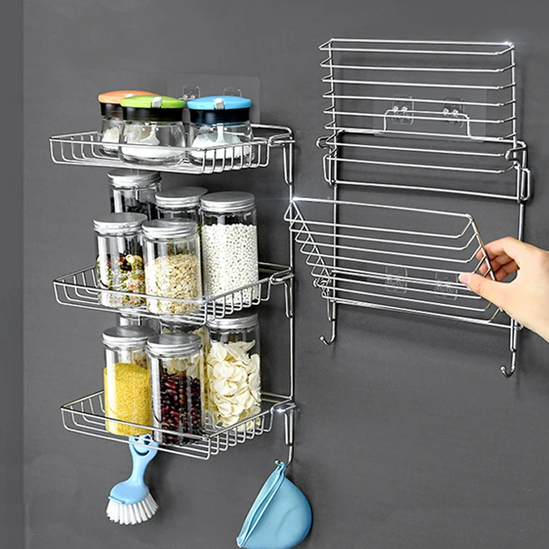 Kitchen Wall Mounted Condiment Bottle Rack Stainless Steel Foldable