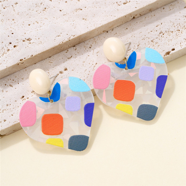 Color Big Heart Stud Earrings for Women Girl Korean Love Drop Glaze Aesthetic Daily Life Minimalist Jewelry Piercing Ear