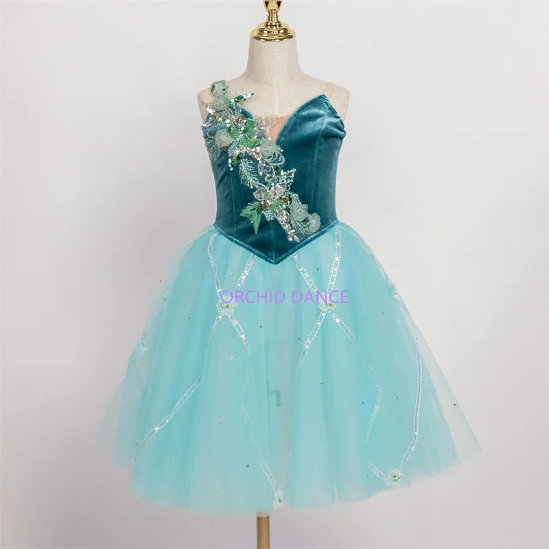 

Professional Kids Girls Women Adults Ballet Dance Performance Wear Emerald Variations Long Green Velvet Romantic Tutu Dress