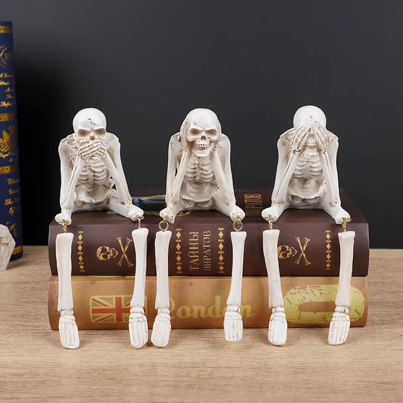 Resin Skeleton Decorations Realistic Skull Figurines for Halloween Party Home Table Decor Ornaments Haunted House Horror Props