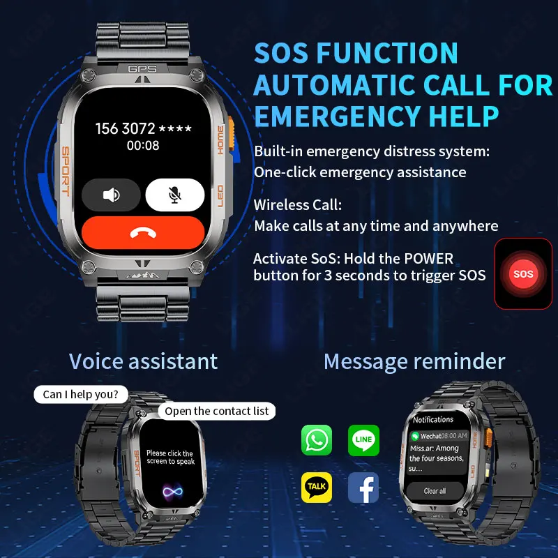 LIGE Outdoor Compass Military Men Sports Smart Watch Bluetooth Call Heart Rate Blood Oxygen Waterproof Flashlight Smart Bracelet