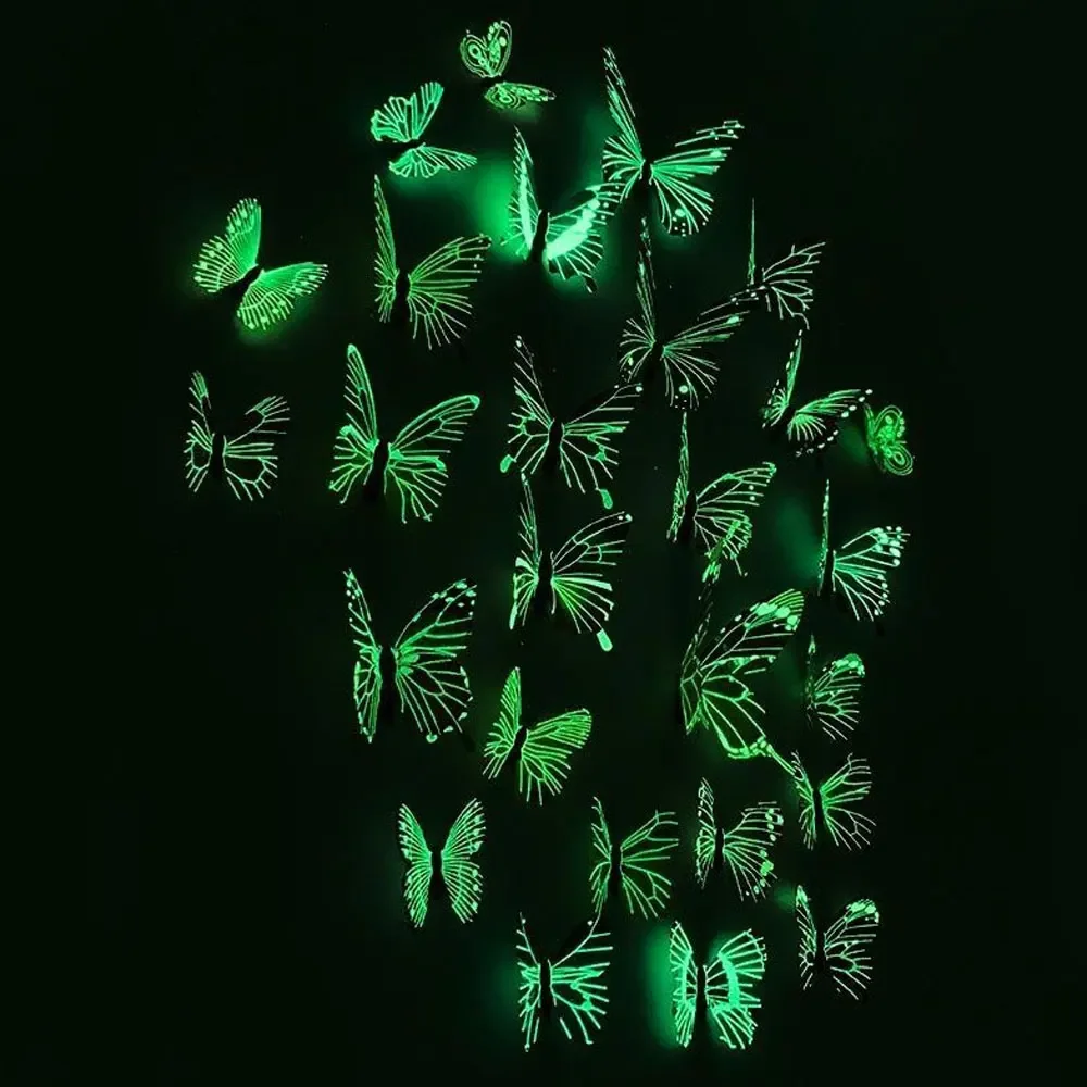 12pcs Luminous 3D Butterfly Wall Sticker for Kids Bedroom Home Living Room Fridge Decal Party Gathering Props Glow in Dark