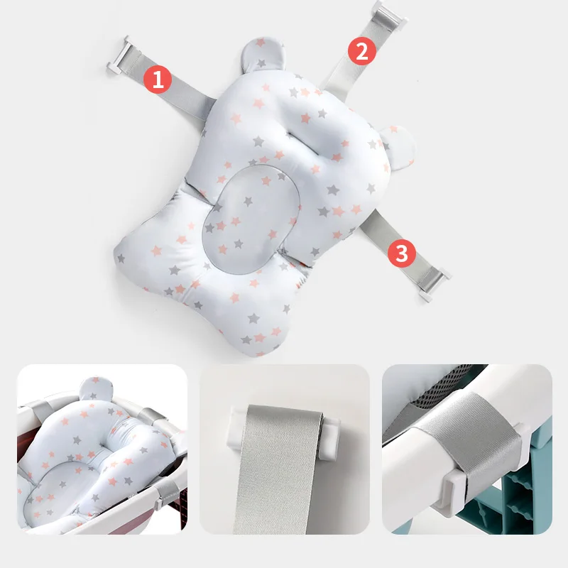 Baby Bath Seat Support Mat Foldable Baby Bath Tub Pad Chair Newborn Bathtub Pillow Infant Anti-Slip Soft Comfort Body Cushion baby bath seat,baby bath support pad,baby bath tool,baby bath tub