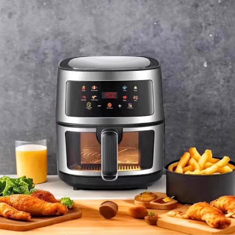 New 8L Stainless Steel Large-Capacity Air Fryer Household Visual Electric Oven Oil-Free Multifunctional Home Black White Green 6