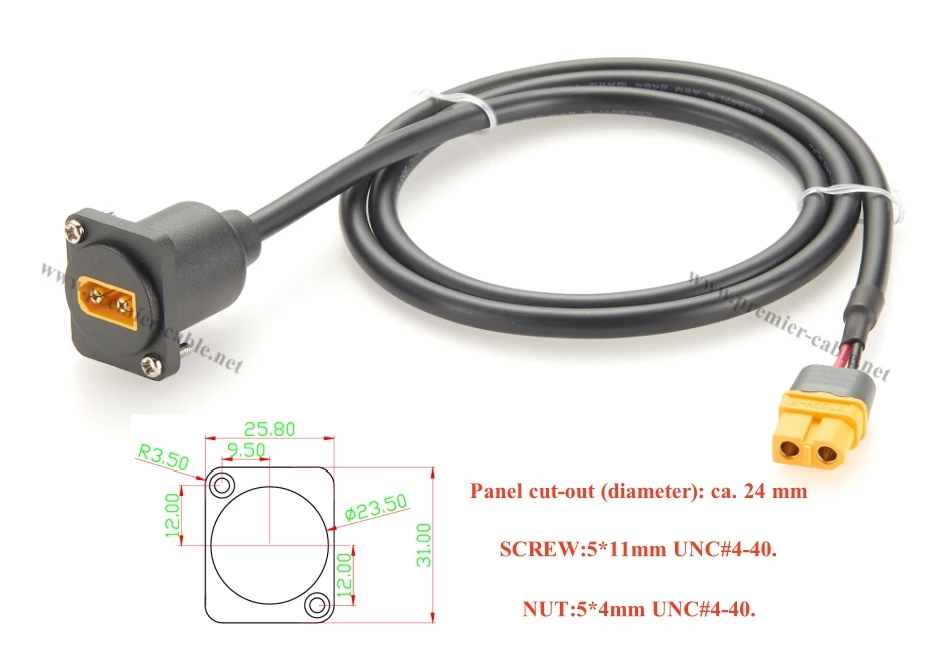 D-Typ XT60 Stecker auf Buchse Verlängerungskabel Flansch-Chassis-Paneelmontage XT60 Tragbares Stromkabel für RC Lipo Akku FPV Drohne – Detail 2