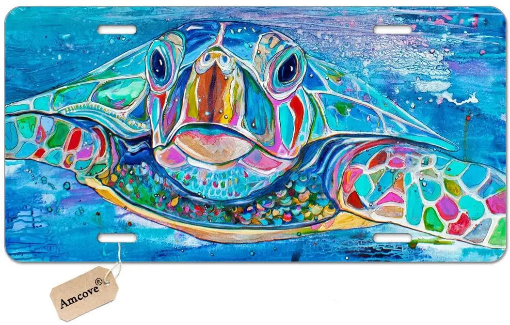 

Amcove Sea Turtle License Plate, Seaturtle Decorative Car Front License Plate,Vanity Tag,Metal Car Plate