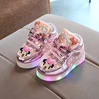 Disney Minnie girl children’s sports shoes flashing shoes cartoon LED casual shoes