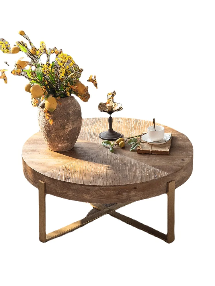 

YY Vintage Log round Tea Table Wrought Iron Living Room Home Furniture