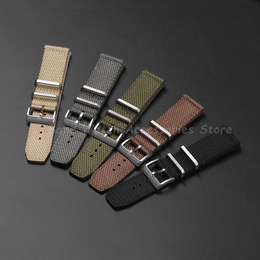 Premium Khaki Nylon Sailcloth Canvas Watch Strap - Universal Soft Sport Bracelet