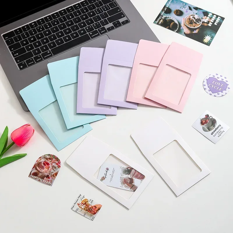 Macaron Transparent Window Envelopes Paper Card Holder DIY Photo Frame Storage Gift Packaging Bag Kawaii Pocket Envelope 5/10pcs