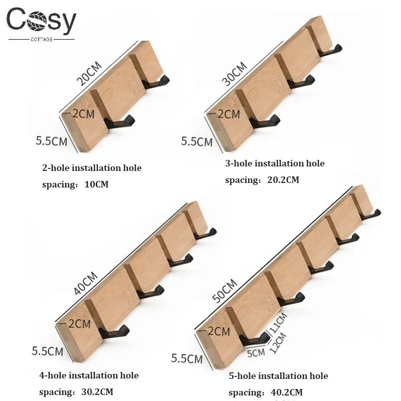 3/4/5 Hooks Wooden Invisible Hook for Clothes Hats Keys Aluminum Wall Mounted Door Key Storage Hanger Coat Towel Holder