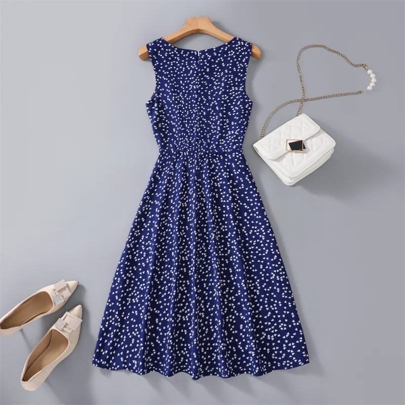 

2023 Summer New Women Dress Sleeveless Chiffon Printing Synaptic Type A Casual Fashion