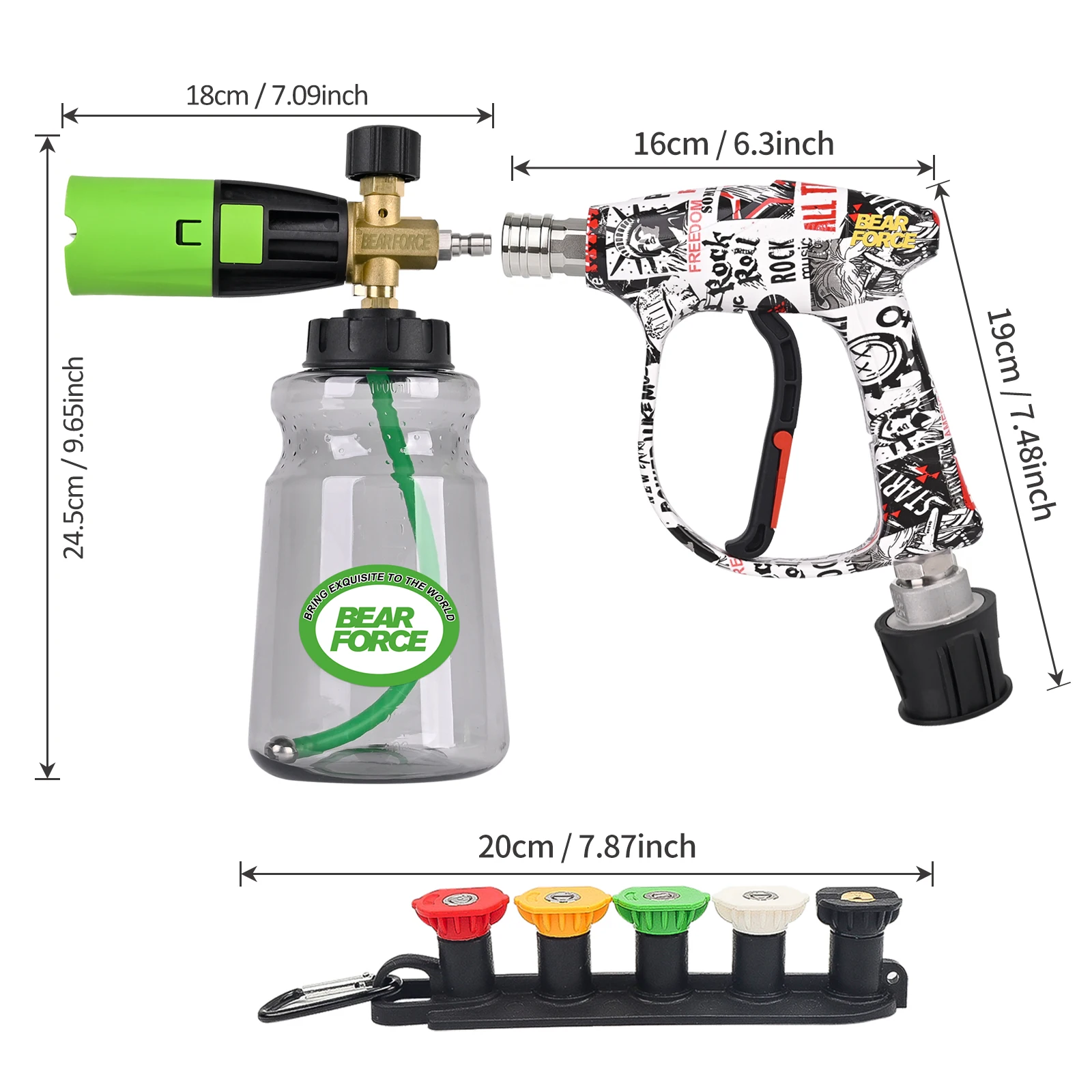 베어포스 압력세척기 스프레이건 세트 & 폼캐논 ? 광구형 스노우폼 랜스 비누 디스펜서 (세차용, 1L 용량)
