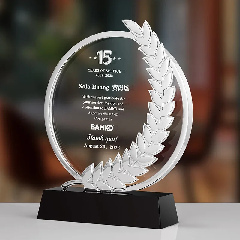 Customized Round Crystal Medal, Creative Metal Ear of Wheat, Customized, Excellent Workers, Annual Meeting Award, Home Decor 1pc