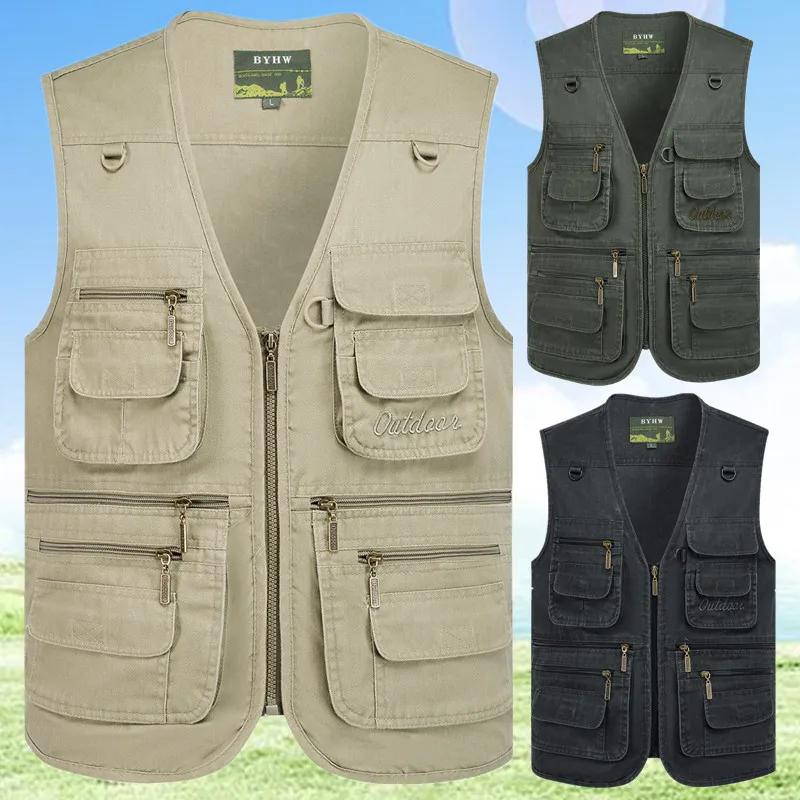Veste homme multi-poches sans manches grande taille 10XL pêche travail extérieur printemps
