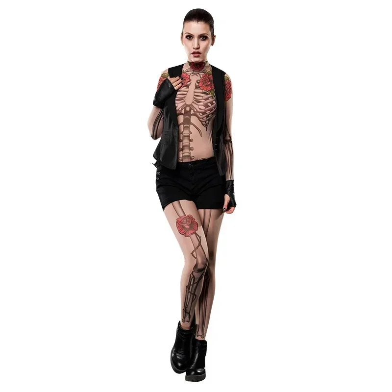 Women Sexy Cosplay Halloween Costume Jumpsuit Rose Skeleton Party Romper Carnival Body Suit Devil Ghost Specter Scary Costume