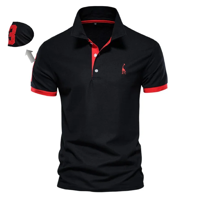 Embroidery 35% Cotton Polo Shirts for Men Casual Solid Color Slim Fit Mens Polos New Summer Fashion Brand Men Clothing T02-black red