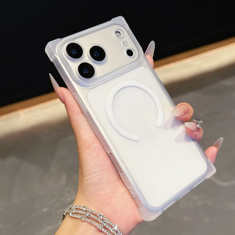 Magnetic Ice Mist Semi-Transparent Anti-Drop Phone Case with Sensitive Lens Protection