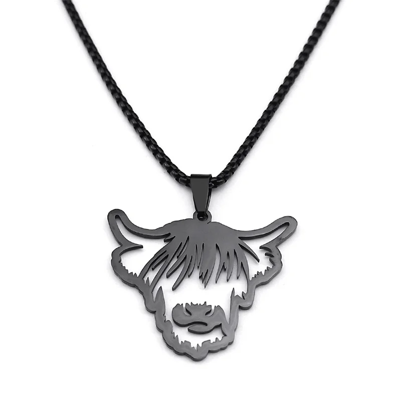 Hip Hop Punk Tier Kuh Rinder Kopf Halskette für Frauen Männer Edelstahl Schwarz Farbe Bull Kalb Kette Schmuck collier NZZZ511S6 – Detail 6