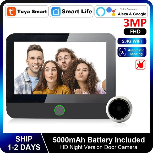 4.3 Inch Tuya Wide Angle Door Peephole Camera One Way Intercom Video Eye Motion Detection Wifi Doorbell Camera 5000mAh Battery 1